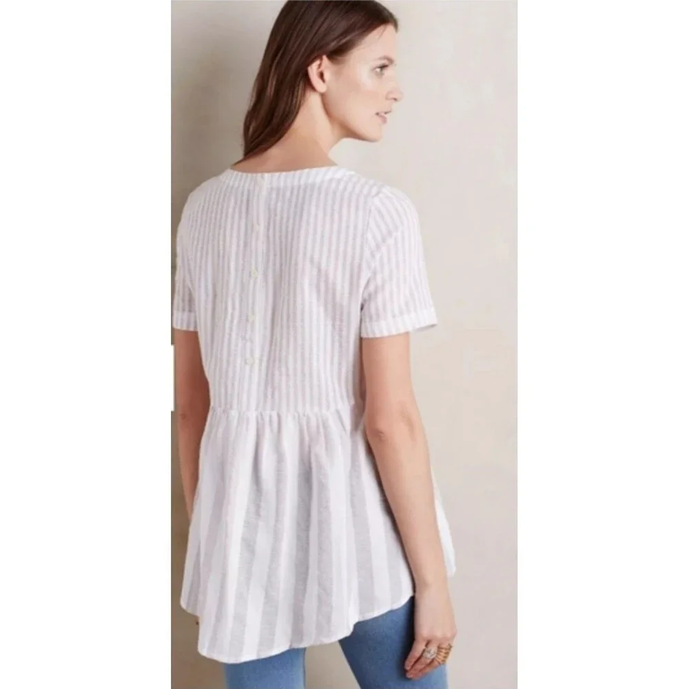 NEW! Women's 11.1 Tylho Anthropologie Striped Peplum Blouse w/ Button Back, S - Picture 2 of 12
